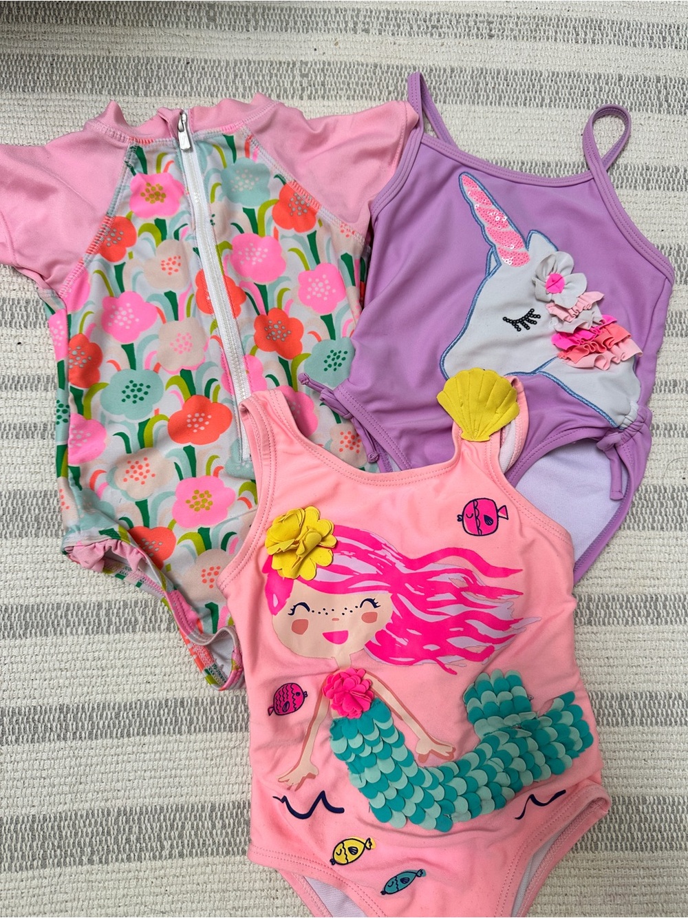 Cat & Jack 3 Pc Lot Floral Mermaid Unicorn Swimsuit Sz 2T 18-24 Months